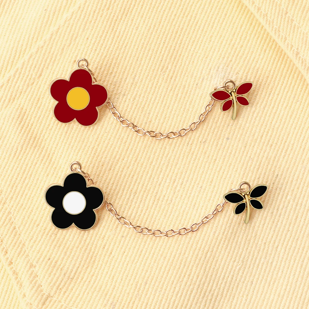 Женская эмалированная булавка в виде цветка красного и черного цветов