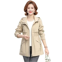 spring autumn slim windbreaker 2022 new womens trench coat mid length middle aged womens clothing hooded jackets female tops