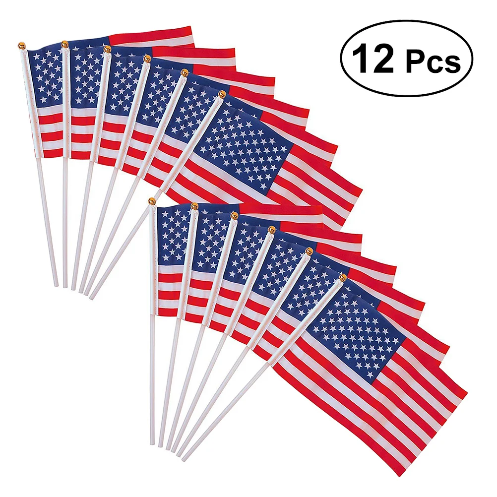 

12pcs USA Flag American Hand Waving Flags 14*21cm