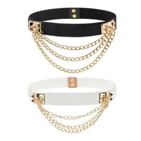 punk gold rivet women dress belt luxury pu leather gold chain lazy belt ladies wide waist metal elastic dating waistband gifts