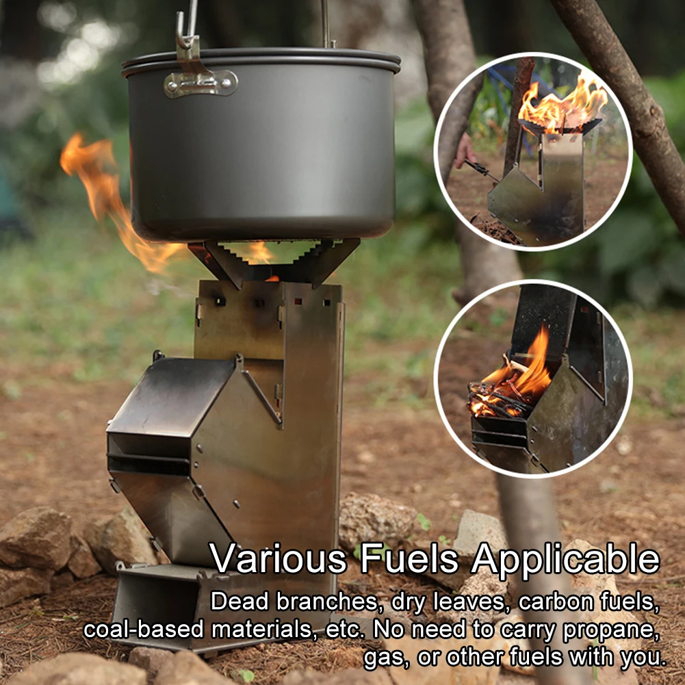 

1pc Stainless Steel Collapsible Rocket Firewood Stove Foldable Camping Wood Stove For Hunting Fishing Picnic Tent Outdoor Tools