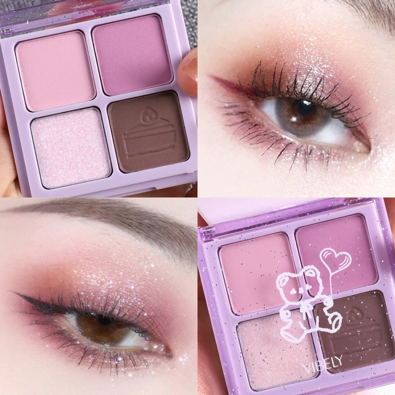 

4 Colors Cute Matte Glitter Eyeshadow Palette Shimmer And Shine Pink Pearlescent Waterproof Sequin Eye Shadow Palette