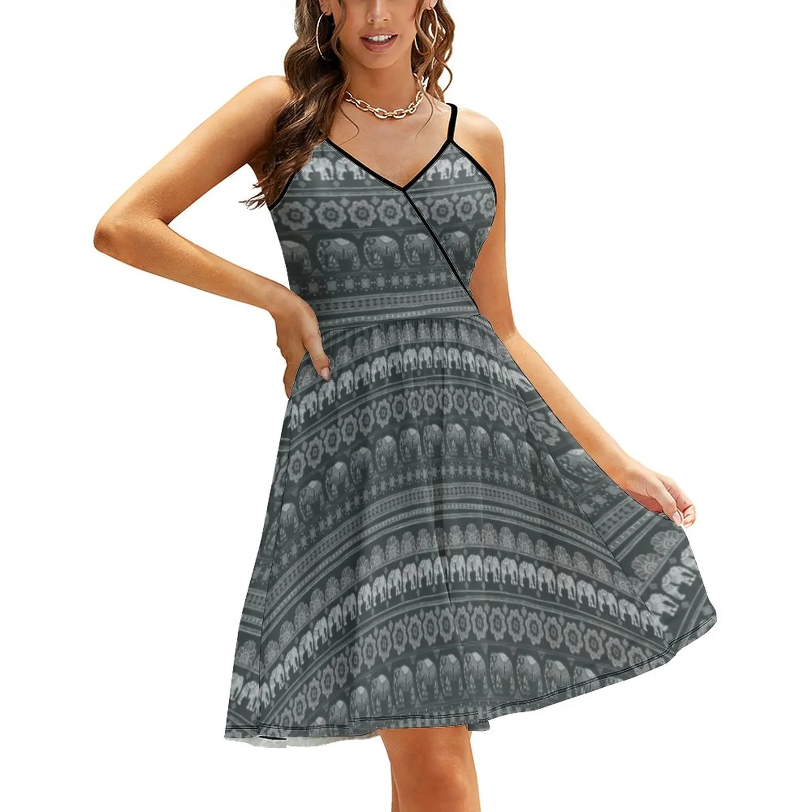 

Boho Elephant Dress Women Retro Animal Print Aesthetic Pattern Dresses Summer Spaghetti Straps Sexy Casual Dress Birthday Gift