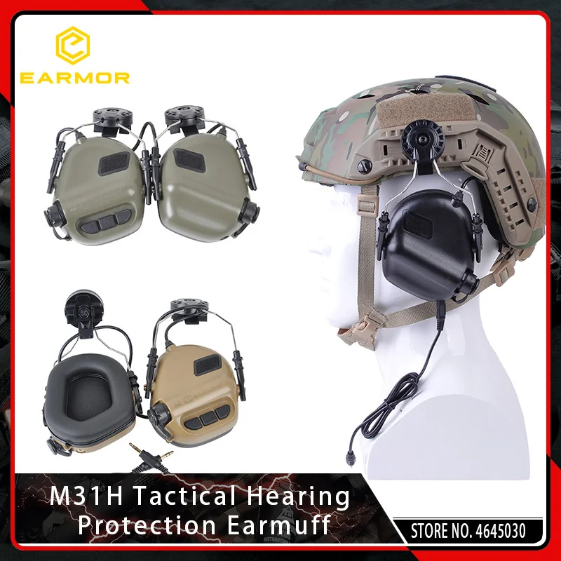 Earmor-auriculares Airsoft M31H tácticos con cancelación de ruido, audífonos de protección auditiva Softair, cascos de aviación, adaptador rápido