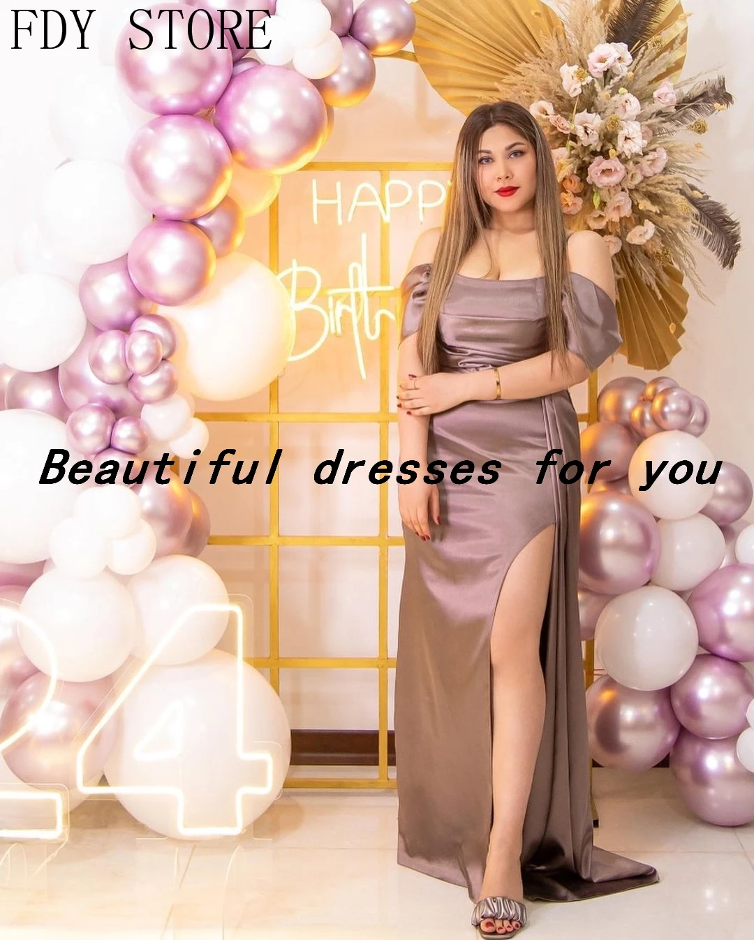 

FDY Store Long Prom Dresses Off The Shoulder Side Split Ankle Length Arabic Dubai Women Wedding Party Dress Evening Gowns