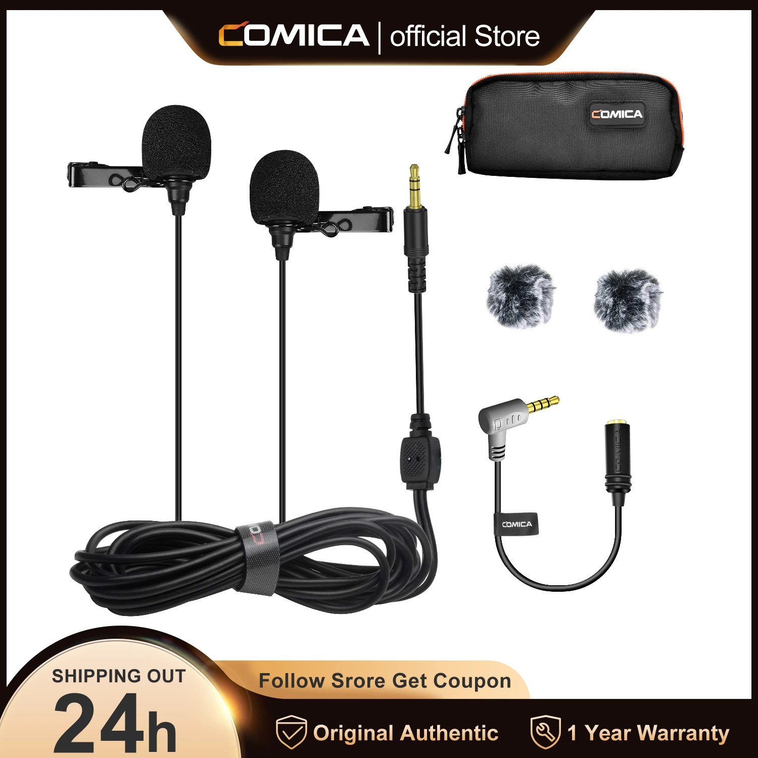 

Comica CVM-D02B Dual-head Lavalier Microphone Condenser Microphone Omnidirectional Double Lav Mic For Phone Camera Gopro