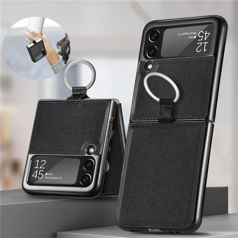 

Официальный чехол Voppton с кольцом на палец для Samsung Galaxy z Flip 3 Flip3, чехол для телефона, Матовый кожаный жесткий пластиковый чехол
