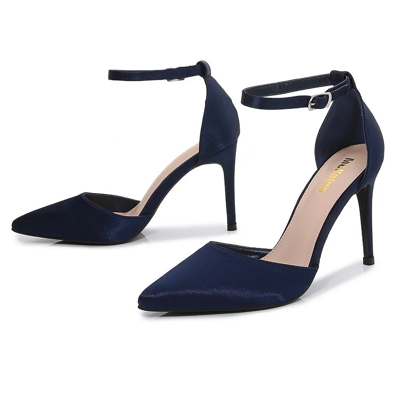 New Large Size Pointed Toe Stiletto High Heels Women's 2022 One Word Belt Bag Heel Buckle Sandals Luxury Sandals Women Designers