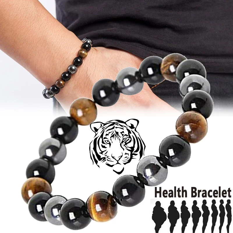 

Natural Tiger Eye Obsidian Hematite Beads Bracelets Men Magnetic Health Protection Balance Bracelets Women Healing Soul Jewelry