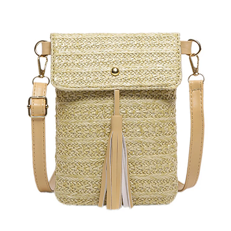 Сумка кросс-боди для телефона женская винтажный Плетеный мини-кошелек ручной