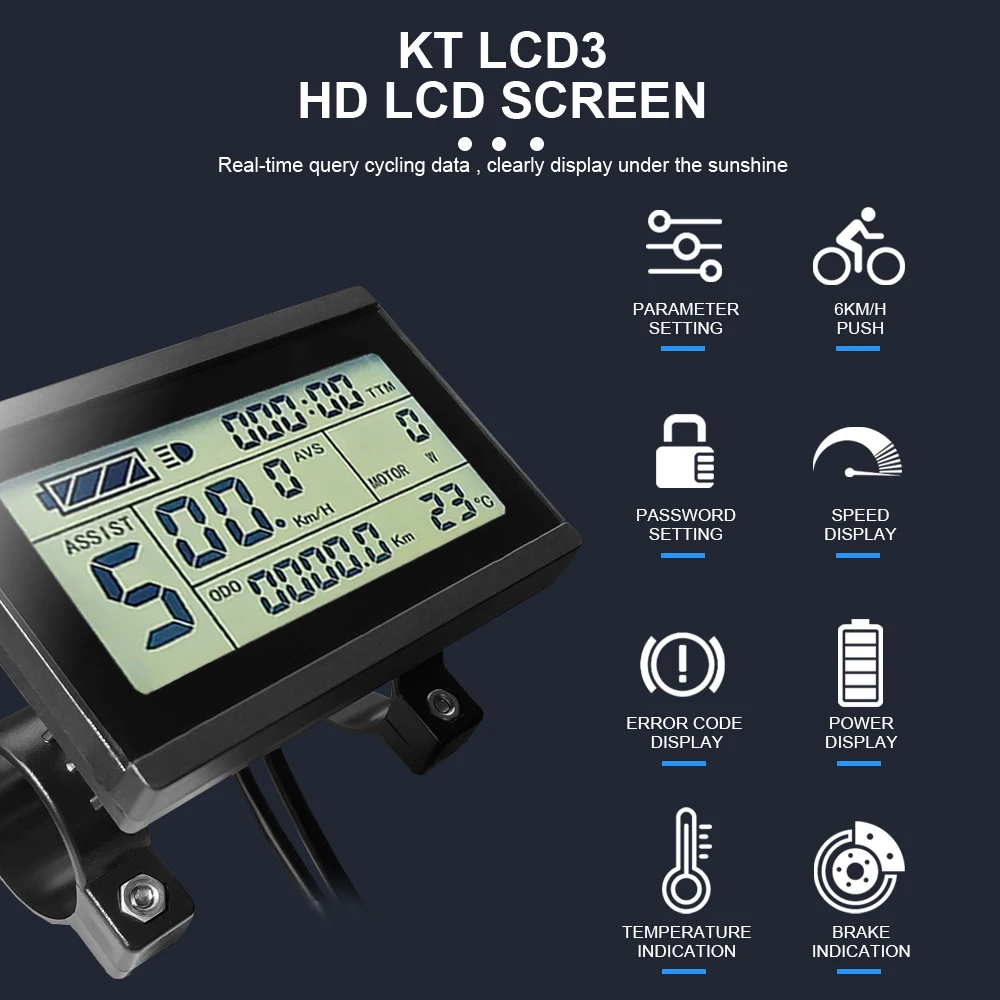 Фото Интеллектуальный контроллер Ebike KT Display LCD3 с водонепроницаемым разъемом SM (24В, 36В, 48В, 52В, 60В, 72В) для комплекта переоборудования электровелосипеда №3