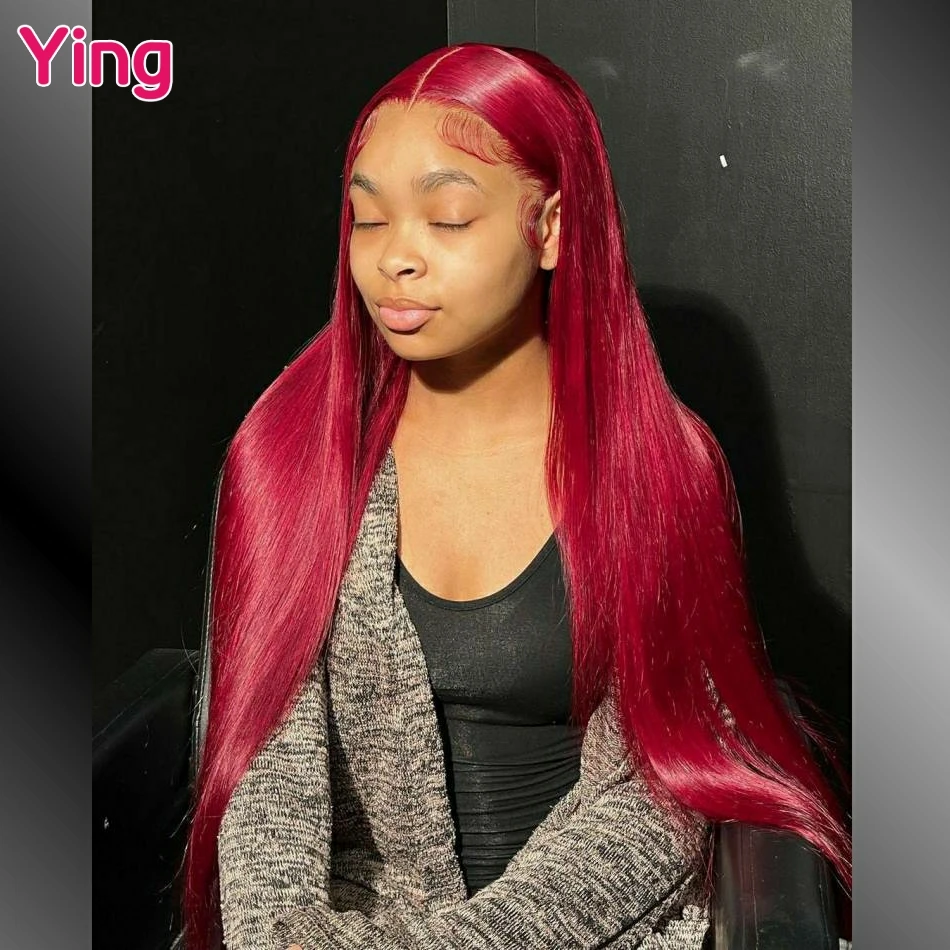 Ying 200% бордовый 99J Цветные 13x6 кружевные фронтальные парики Прямые человеческие