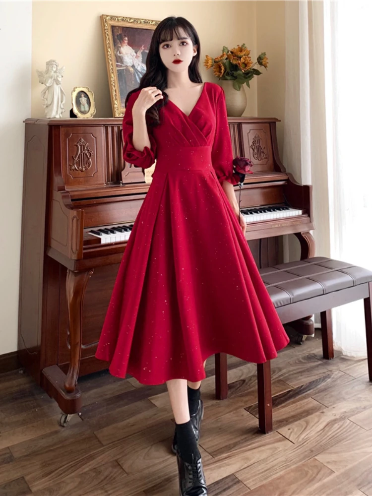 

High Waist Solid Large Size Women's Sexy Party Dresses Summer High Street 2022 New Loose V-Neck French Female Clothing