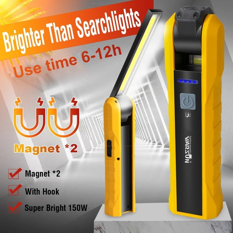 

Powerful LED Flashlight Rechargeable Inspection Lamp with Magnet COB Work Light Car Warning Light Rotatable Hook for Work