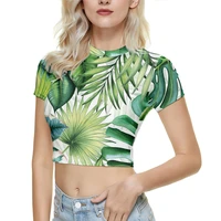 summer harajuku tshirt top women sexy crop top 3d rainforest plant print streetwear top female high waist skinny shorts t shirt
