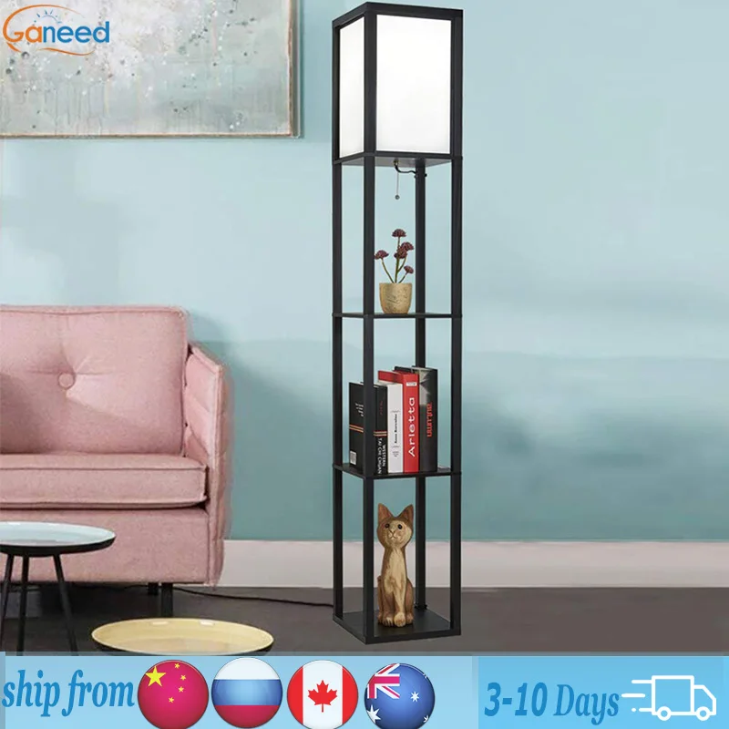 

Ganeed LED Floor Lamp Bookshelf Wooden Standing Lighting Lampshade For Home Decorations Nordic Living Room Decor Bedroom Lights