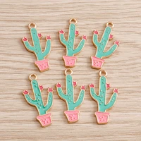10pcs 1527mm enamel cactus charms for jewelry making diy plant charms pendants for diy necklaces earrings crafts supplies