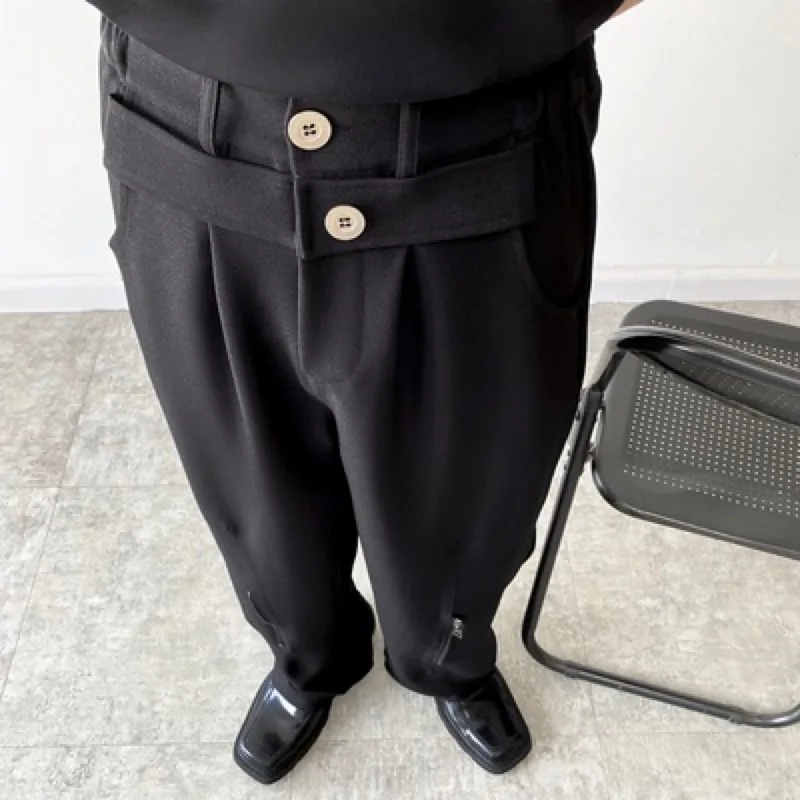 Male Wide Pants Personality Double Waist Designer Men's Trousers  Zipper Loose Youth Man Streetwear Bottoms Japan Men Clothes