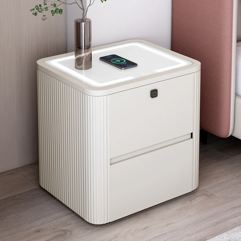 

Fashion White Night Table Minimalist Drawers Mute Multifunctional Night Table Solid Wood Modern Szafka Nocna Furniture Rooms