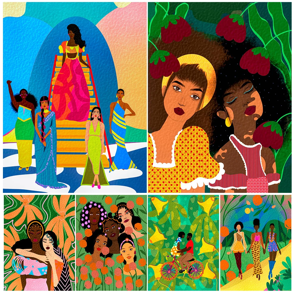 

Cartoon Bestie Friends Girls Power on Vocation Poster Wall Art Canvas Painting Home Decor Wall Pictures For Living Room Unframed