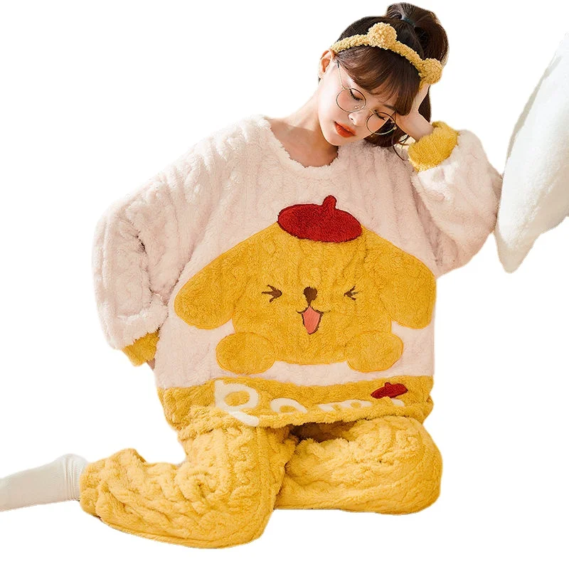 

Korean Version of Coral Velvet Simple Loose Pajamas Autumn and Winter New Style Plus Velvet Thick Warm Pajamas All-match Pajamas