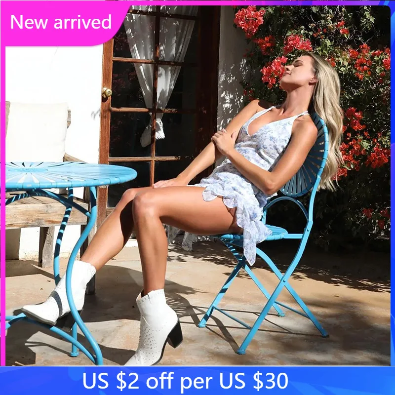 

2022 Summer New Sexy Ruffled Suspender Short Skirt Women's Chiffon Backless Mini Dress