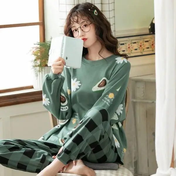 Pajamas Women's Spring Autumn Long Sleeve Loose Sleepwear Pants Cartoon 2 Piece Korean Casual Thin Cute Pijamas Home Clothes Set
