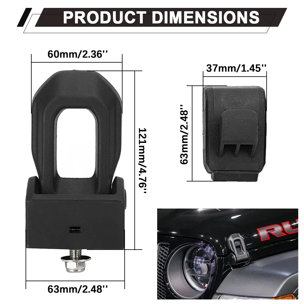 Фото Комплект противоугонных защелок капота для JL JT для Jeep Wrangler JL Jlu Gladiator JT 2018-2025+, внешние аксессуары для автомобиля №5
