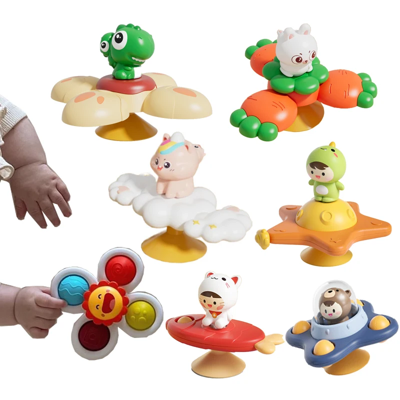 

1 pcs Montessori Baby Spin Top Bath Toys For Boy Child Bathing Sucker Spinner Suction Cup Toy For Kids 2 To 4 Years Rattles Toys