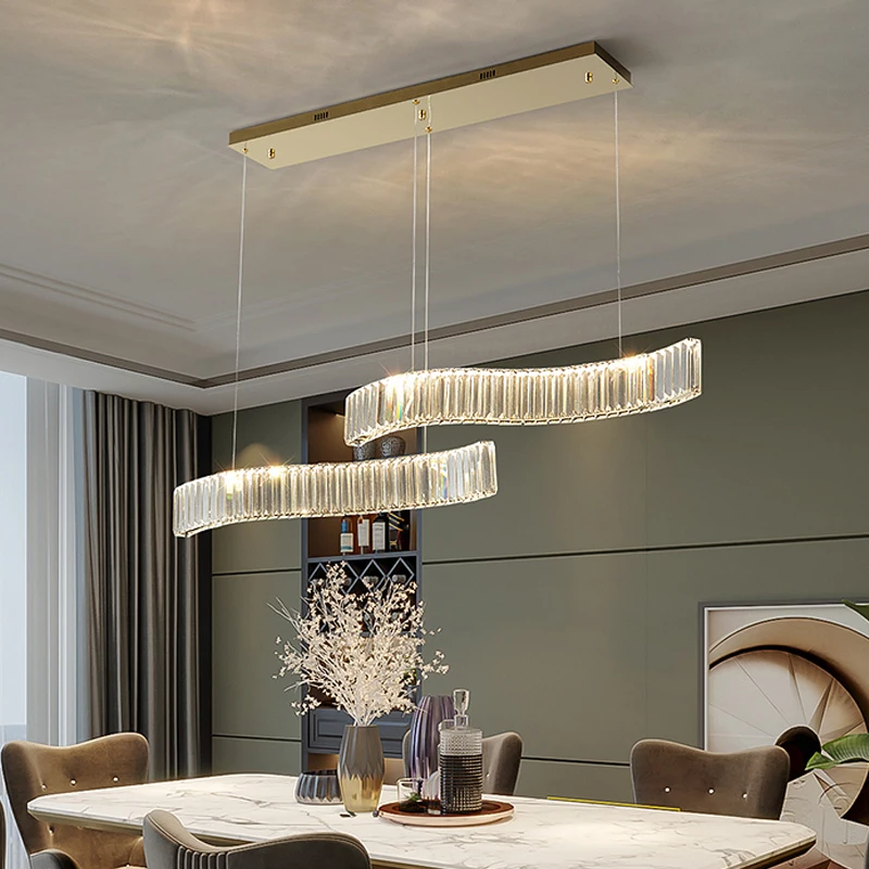 

Modern Light Luxury Crystal Lamp Chandelier Nordic Bar Restaurant Living Room Lighting Interior Decoration Glossy Strip Lamps