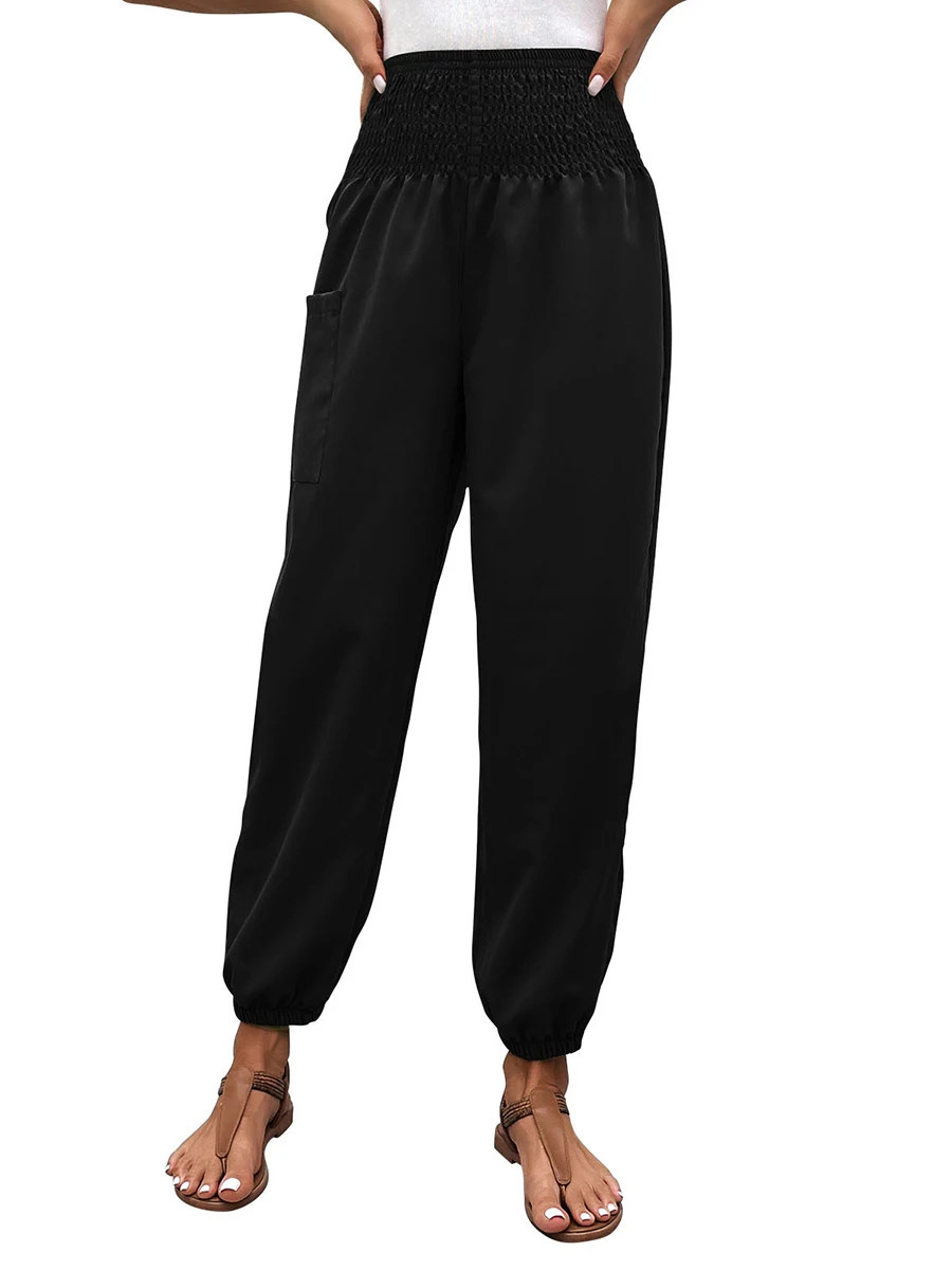 

Брюки-Палаццо женские с широкими штанинами, пляжные Цыганские брюки с завышенной талией и цветочным принтом в богемном стиле, с карманами и эластичным дымчатым узором