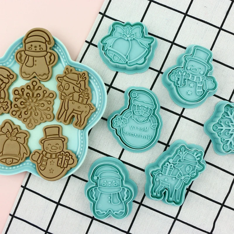 

9/8/6Pcs/Set Christmas Cookie Embosser Mold Santa Snowman Tree Elk Snowflake Biscuit Mold Fondant Cookie Cutter Diy Baking Tools