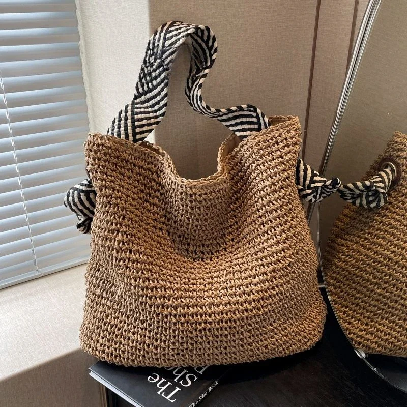 Соломенная женская летняя новая пляжная тканая сумка-тоут большой емкости для