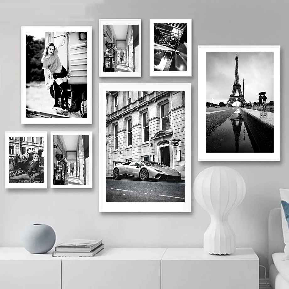 

Черно-белая Модная фотография искусства стены автомобиля улицы Картина на холсте скандинавские плакаты и принты настенные картины для дек...