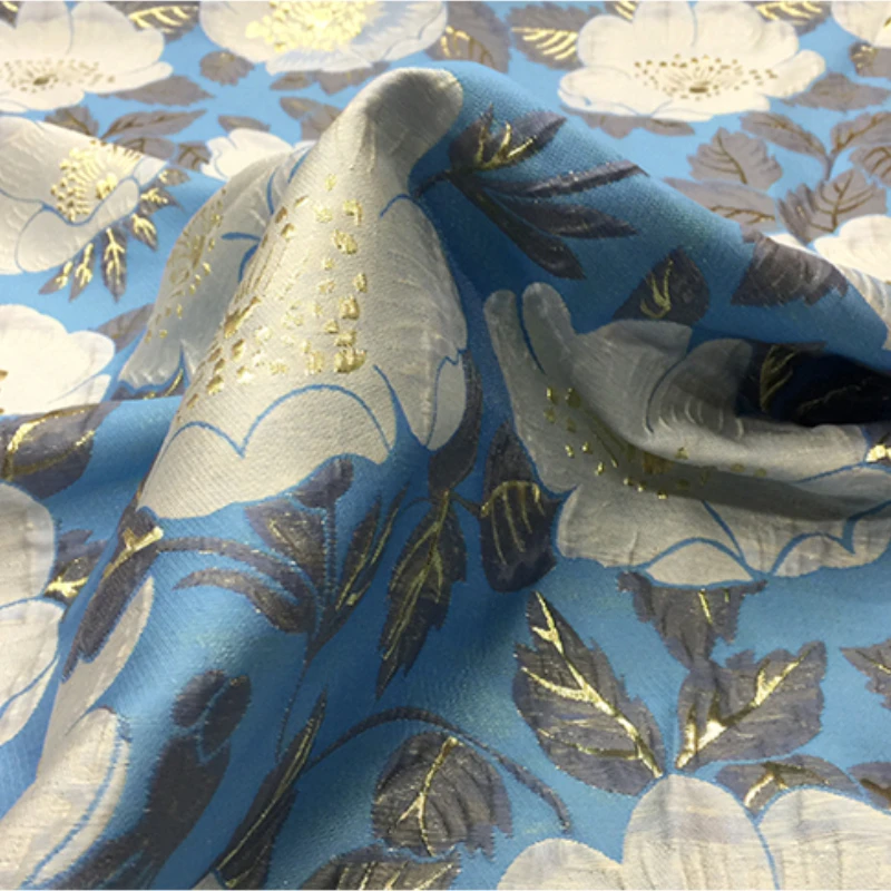 

Жаккардовая ткань из золотистого шелка, полиэстера, весна-лето, Цветочное платье, ветровка, костюм, одежда, дизайнерская ткань, модное шитье ...