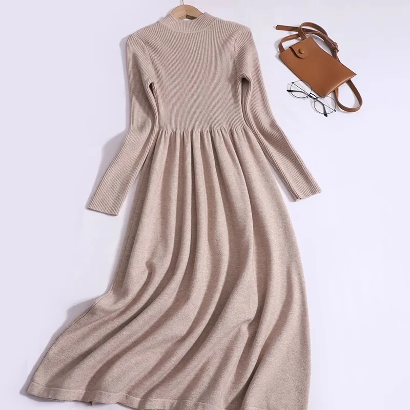 

Women Casual Knit Dress Autumn Fashion Sweater Dress Long Sleeves Outwear Female Warm Party Dresses