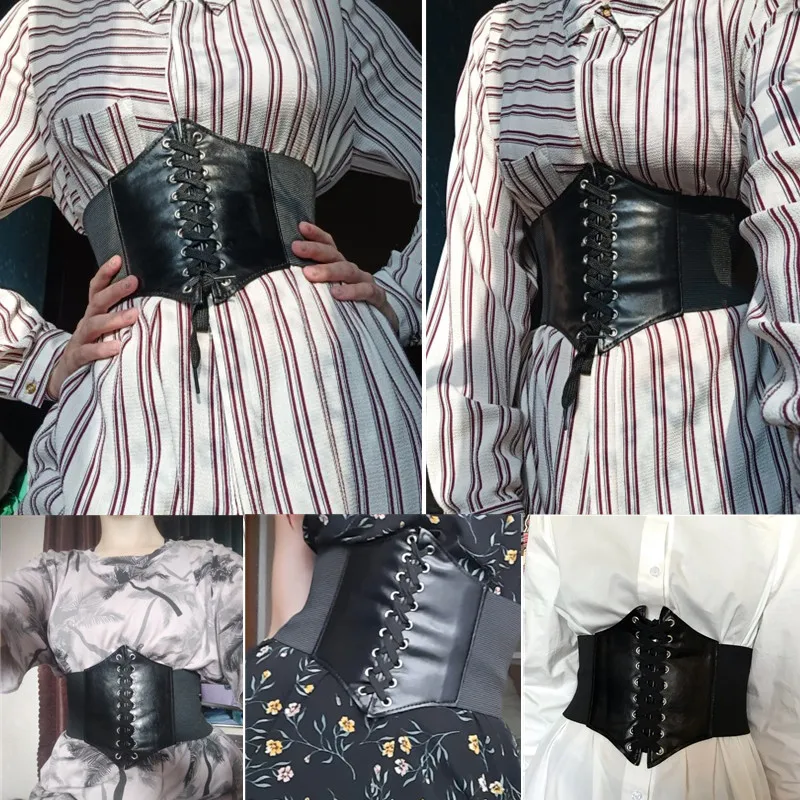 Retro Simple Leather Pu Lace Up Women's Court Waist Elastic Wide Waist Closure Decorative Fashion Belt dress belt 2 Retro Simple Leather Pu Lace Up Women's Court Waist Elastic Wide Waist Closure Decorative Fashion Belt dress belt 2