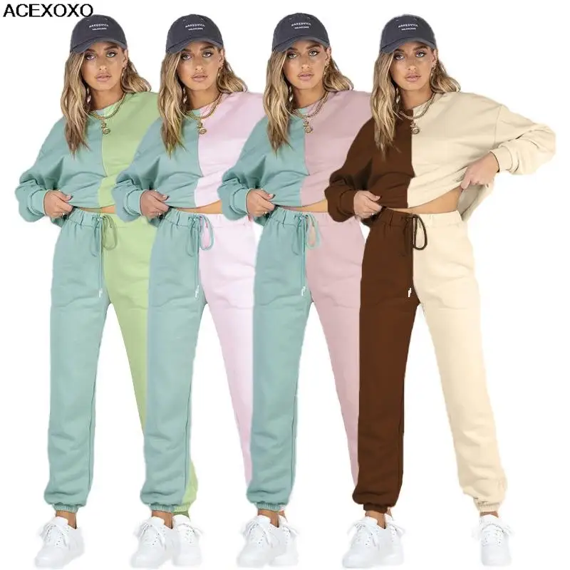 

Autumn and winter solid color symmetrical splicing round neck dress dress pants urban casual long sleeve dress suit