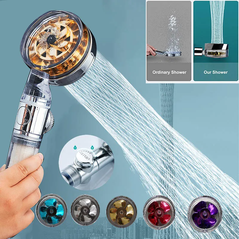 

Water Saving Shower Head High Pressure Turbo Fan Showerhead One-key Stop Water Shower Head For Bathroom