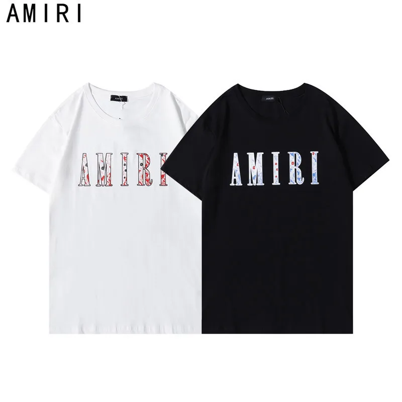 

European and American tide brand AMIRI flower letter logo printing short-sleeved Tee High Street Style Casual Loose T-shirt