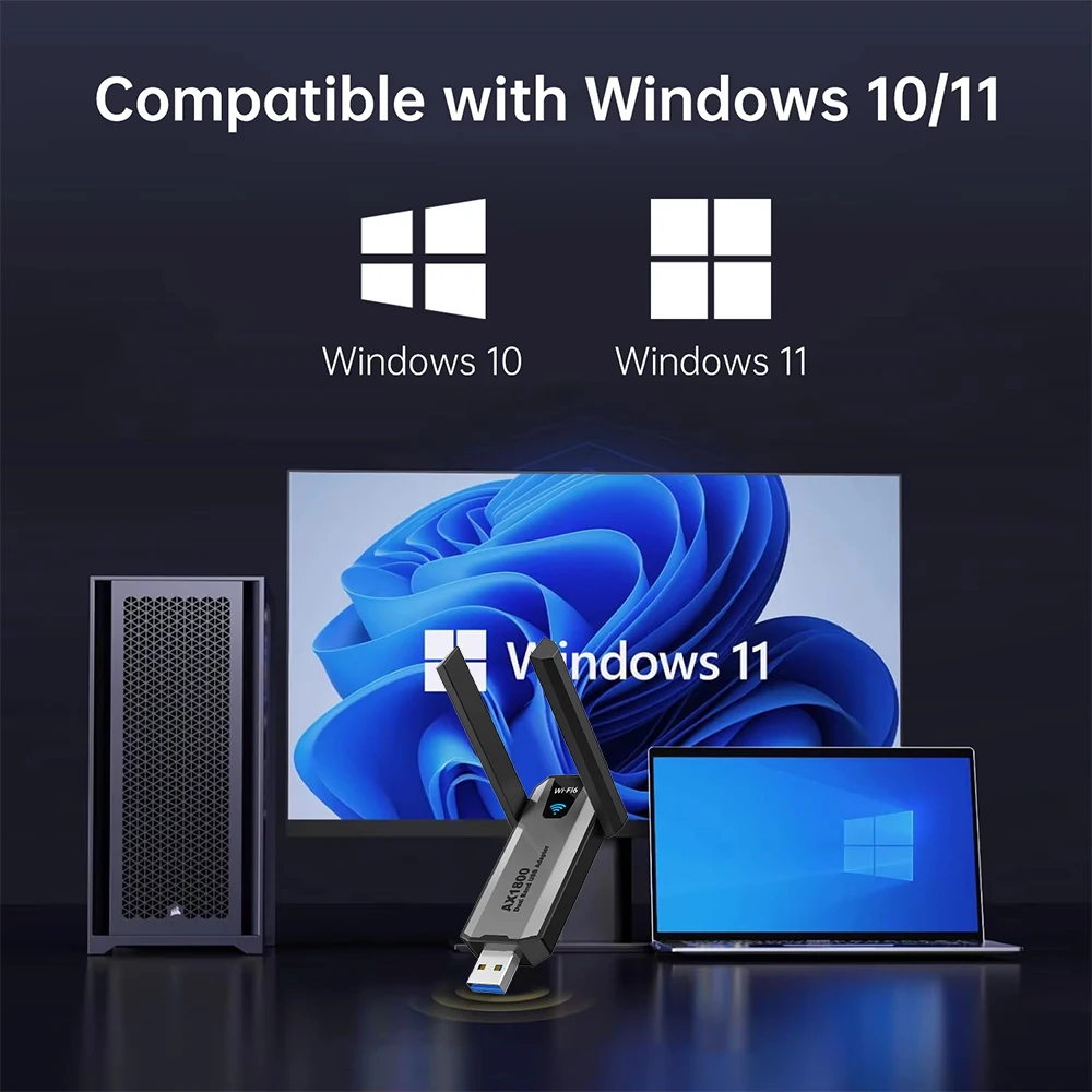 Фото USB-адаптер KEBIDUMEI AX1800 WiFi 6, двухдиапазонный беспроводной Wi-Fi-адаптер 2,4G/5 ГГц, сетевая карта USB 3.0, адаптер WiFi6 для Win10/11 №5