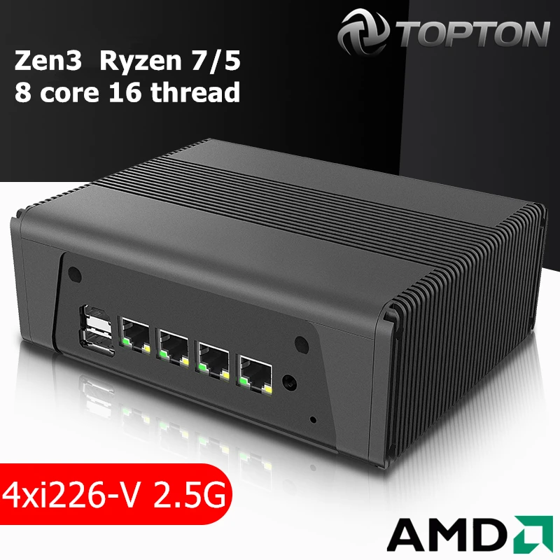 Topton New AMD Mini PC Ryzen 7 5825U 5800U 4x Intel i226-V 2.5G NAS Server Firewall Appliance Soft Router 3*NVMe 2*SATA 3x4K UHD