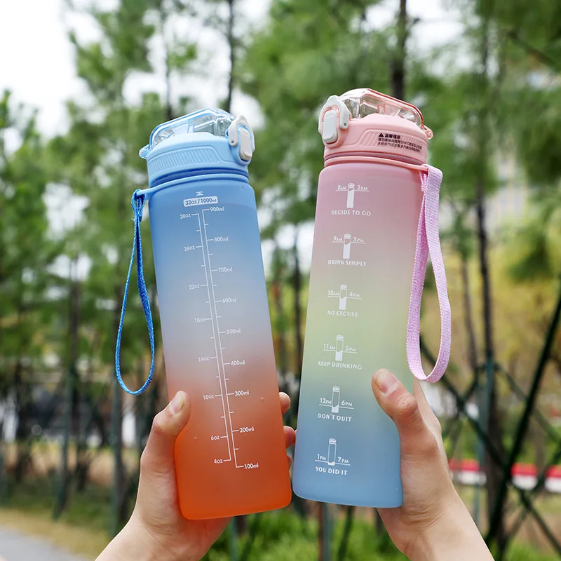 

Water Bottle 1 Liter Large Capacity With Time Marker Fitness Workout Plastic Cups Outdoor Gym Drinking Sports