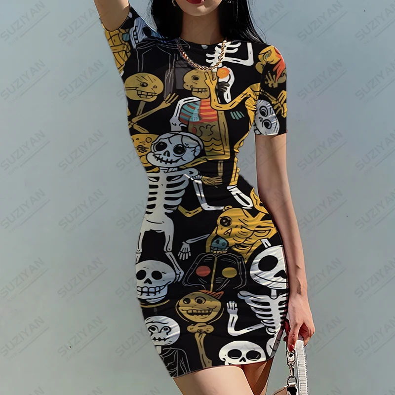 

Женское приталенное платье с 3D-принтом черепа, повседневное вечернее платье в уличном стиле, лето 2023