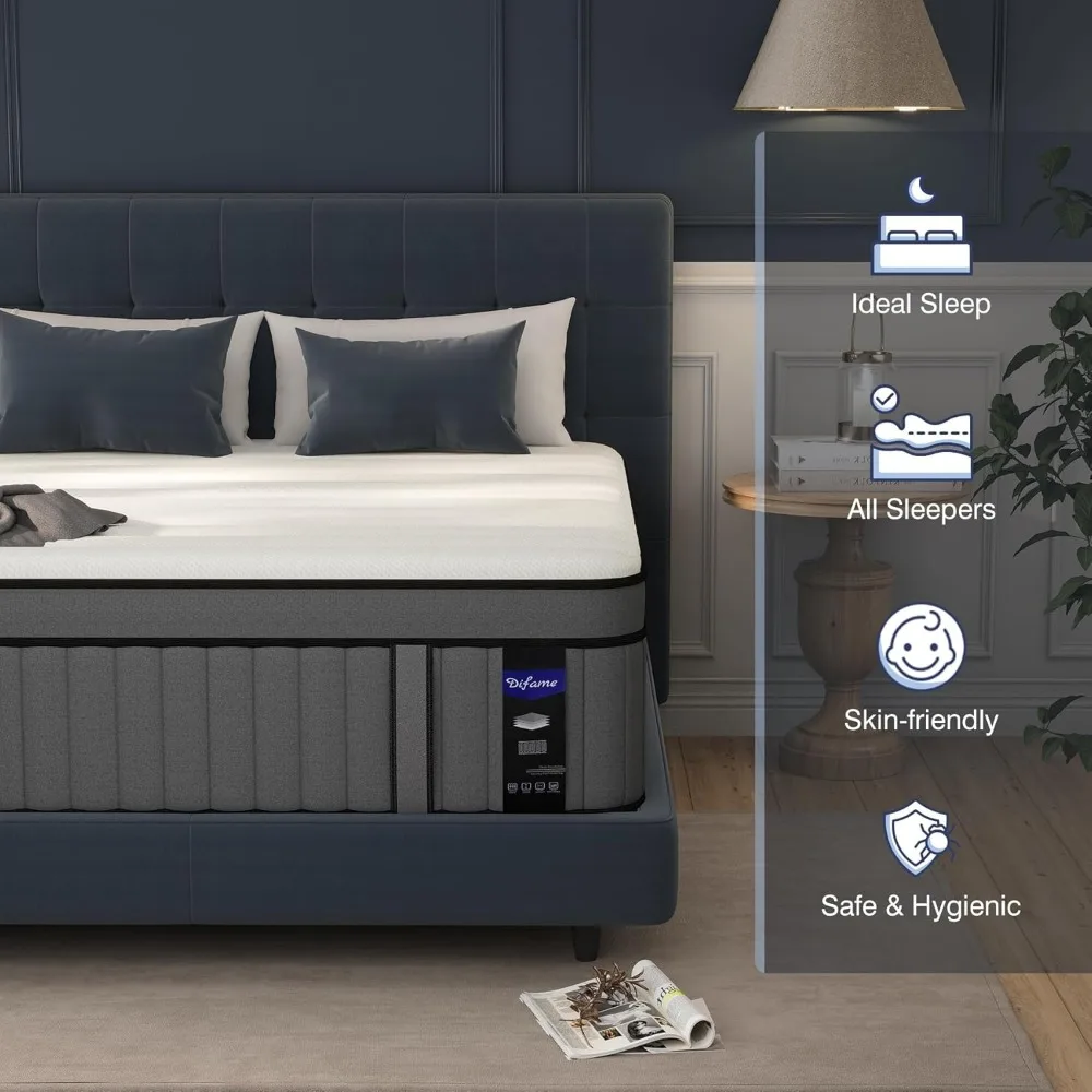 Обновленный усиленный 14-дюймовый гибридный матрас King в коробке Size с пеной