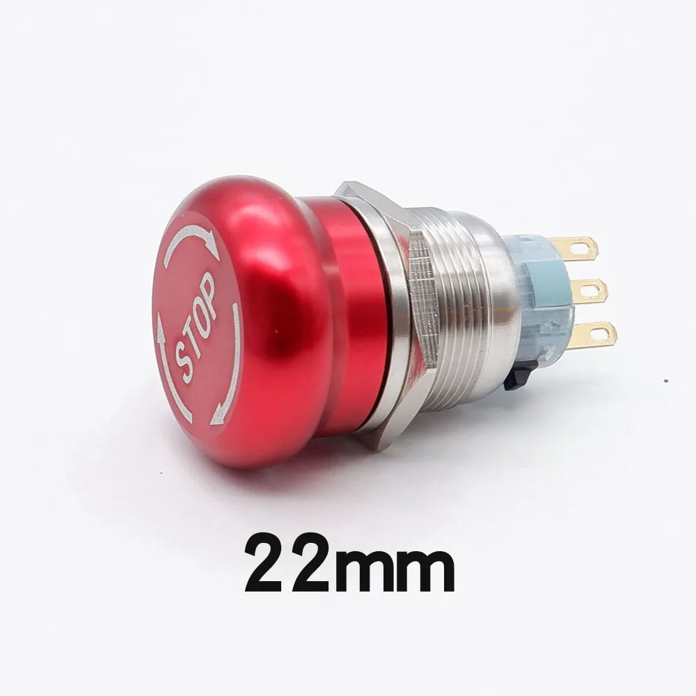 16/19/22 мм металлическая кнопка аварийной остановки с замком, нормально закрытый 1NO1NC 2NO2NC, кнопка остановки контактных клемм, красная грибовидная головка