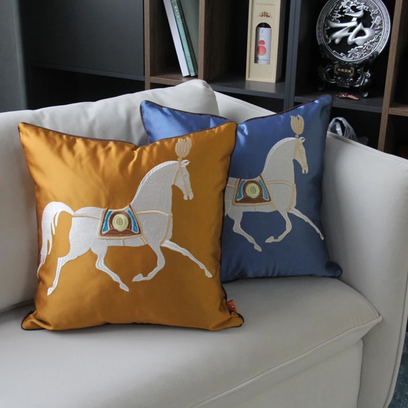 

DUNXDECO Cushion Cover Decorative Pillow Case Modern Luxury Simple Horse Embroidery Coussin Sofa Chair Bedding Decorating