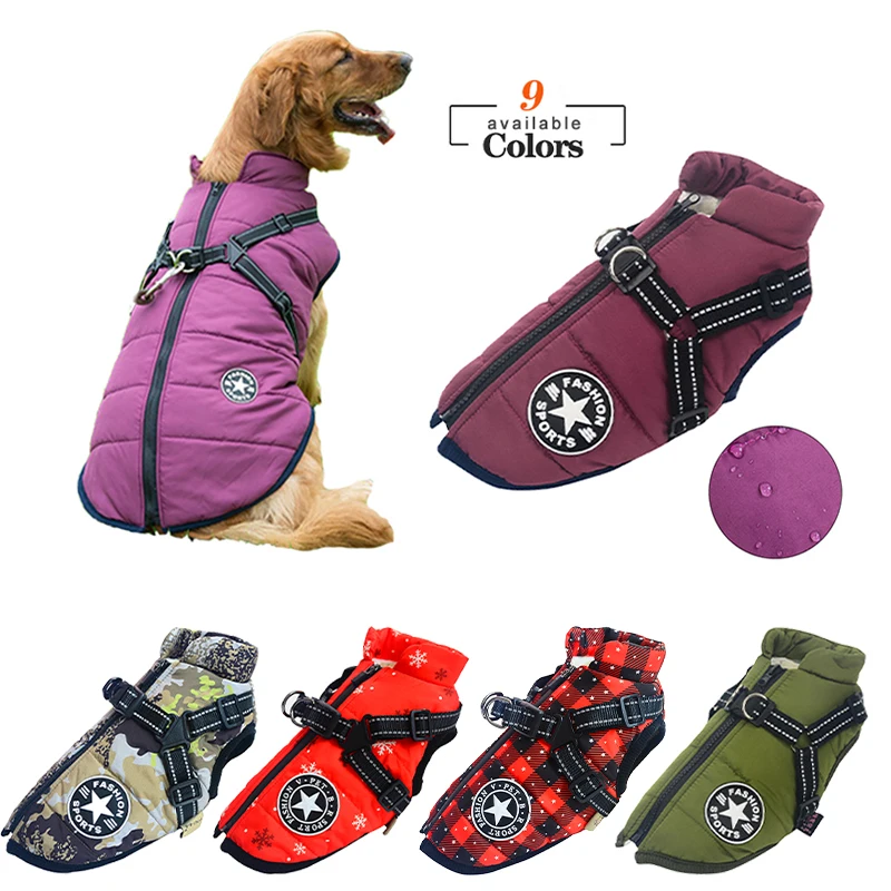 

Luxury Winter Warm Pet Dog Jacket For Small Large Dogs Waterproof Dog Harness Clothes Reflective Chihuahua Coat Labrador Costume