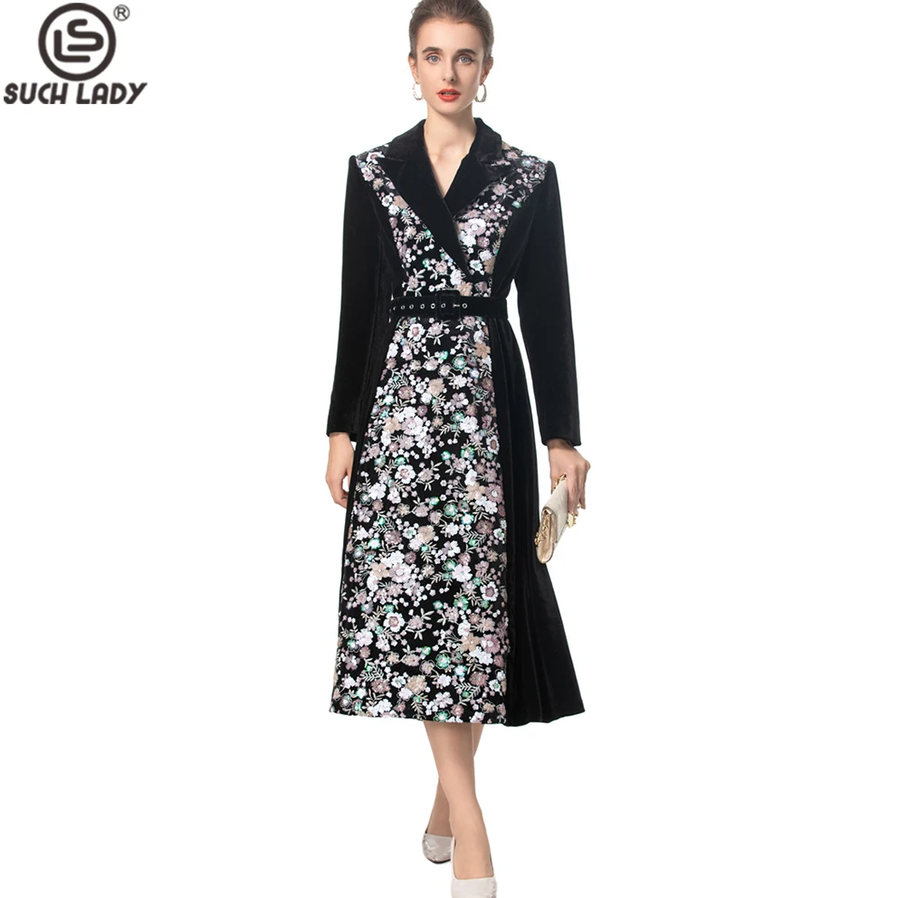 Женский Тренч с отложным воротником и длинными рукавами бархатное велюровое