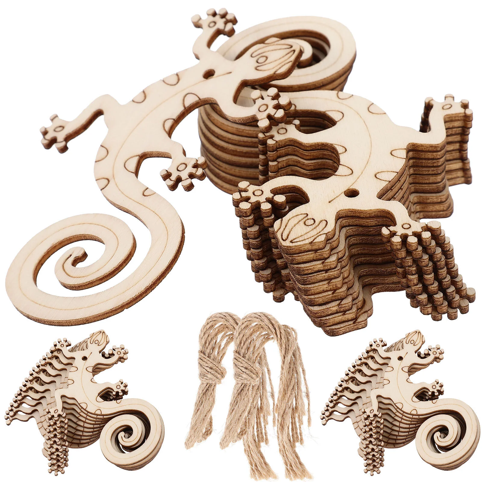 

Blank Wood Chip Lizard Design Unfinished Wooden Kids Painting Toys Cutouts Pieces Children Graffiti Kids' Party Supplies